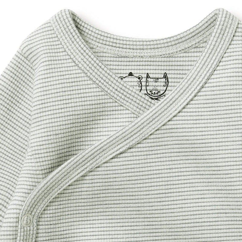 Organic Stripe Rib Bodysuit | Kimono | Fern