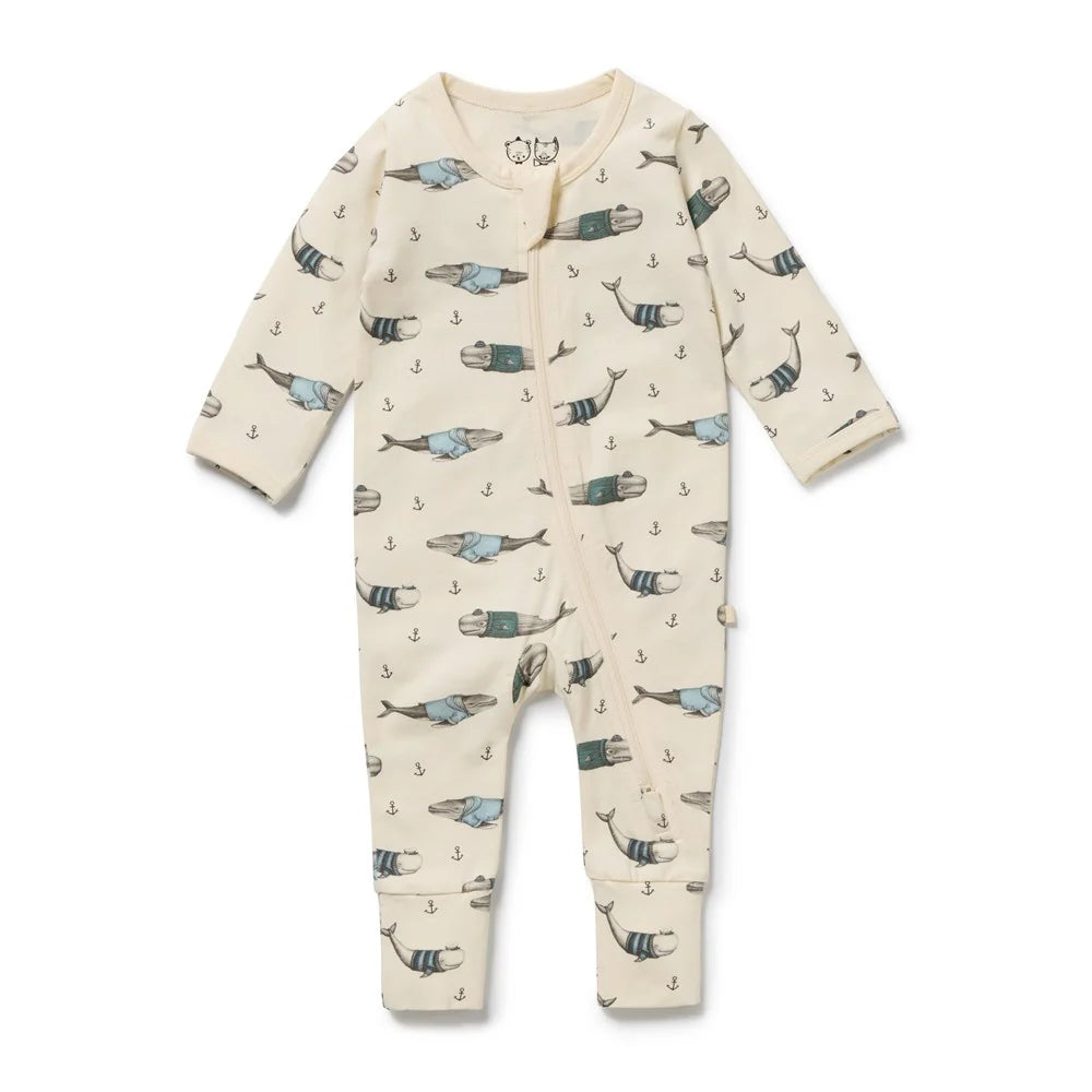 Organic Zipsuit with Feet | Woolly Whales