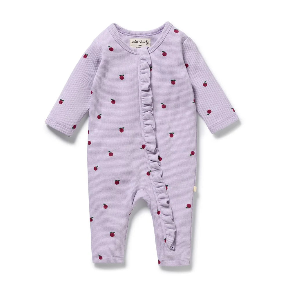Organic Waffle Ruffle Zipsuit | Berry Plum