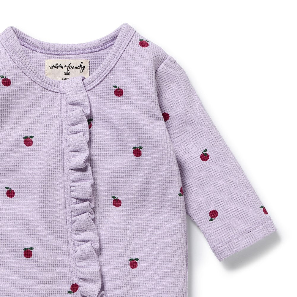 Organic Waffle Ruffle Zipsuit | Berry Plum