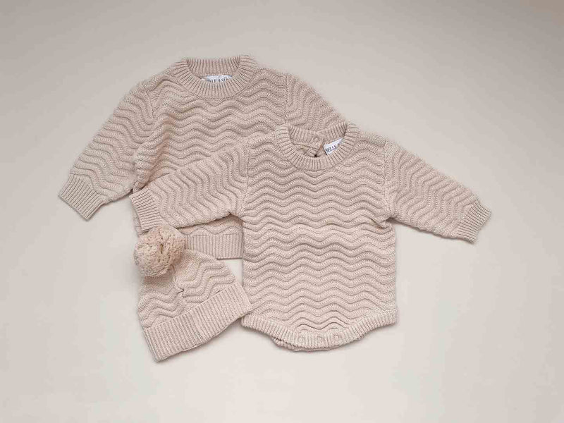 Wave Rib Knitted Sweater l Almond