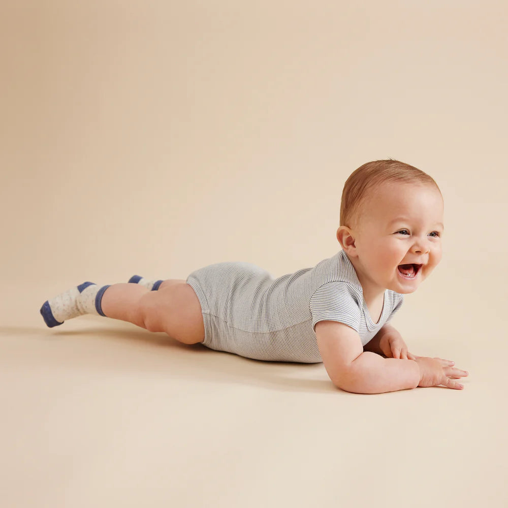 Organic Stripe Rib Bodysuit | Rain Drop