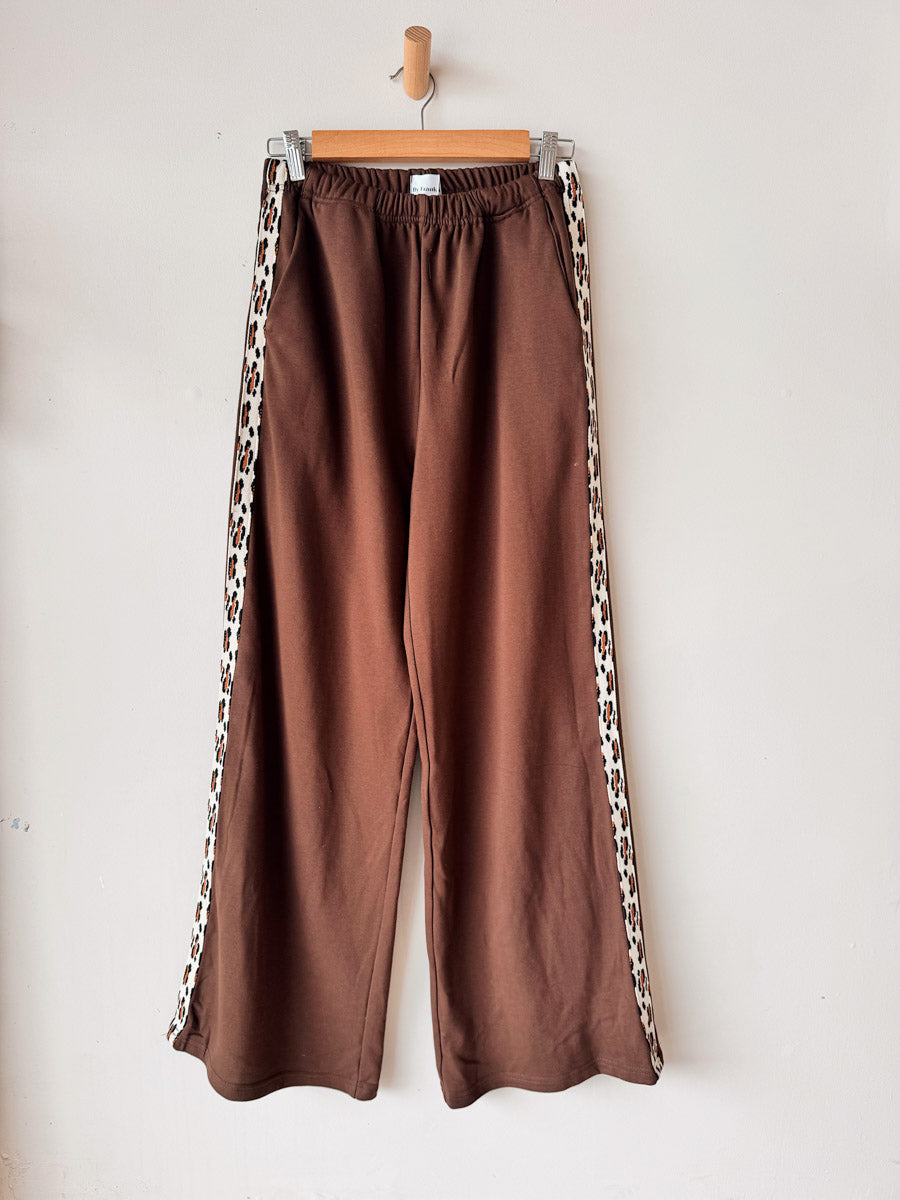 Women's Track Pants | Brown / Leopard Trim