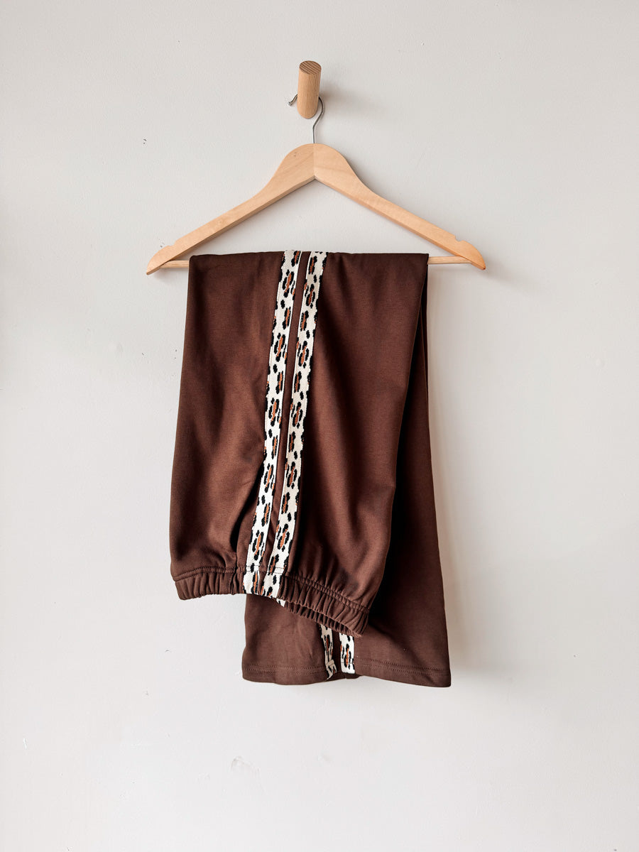 Women's Track Pants | Brown / Leopard Trim