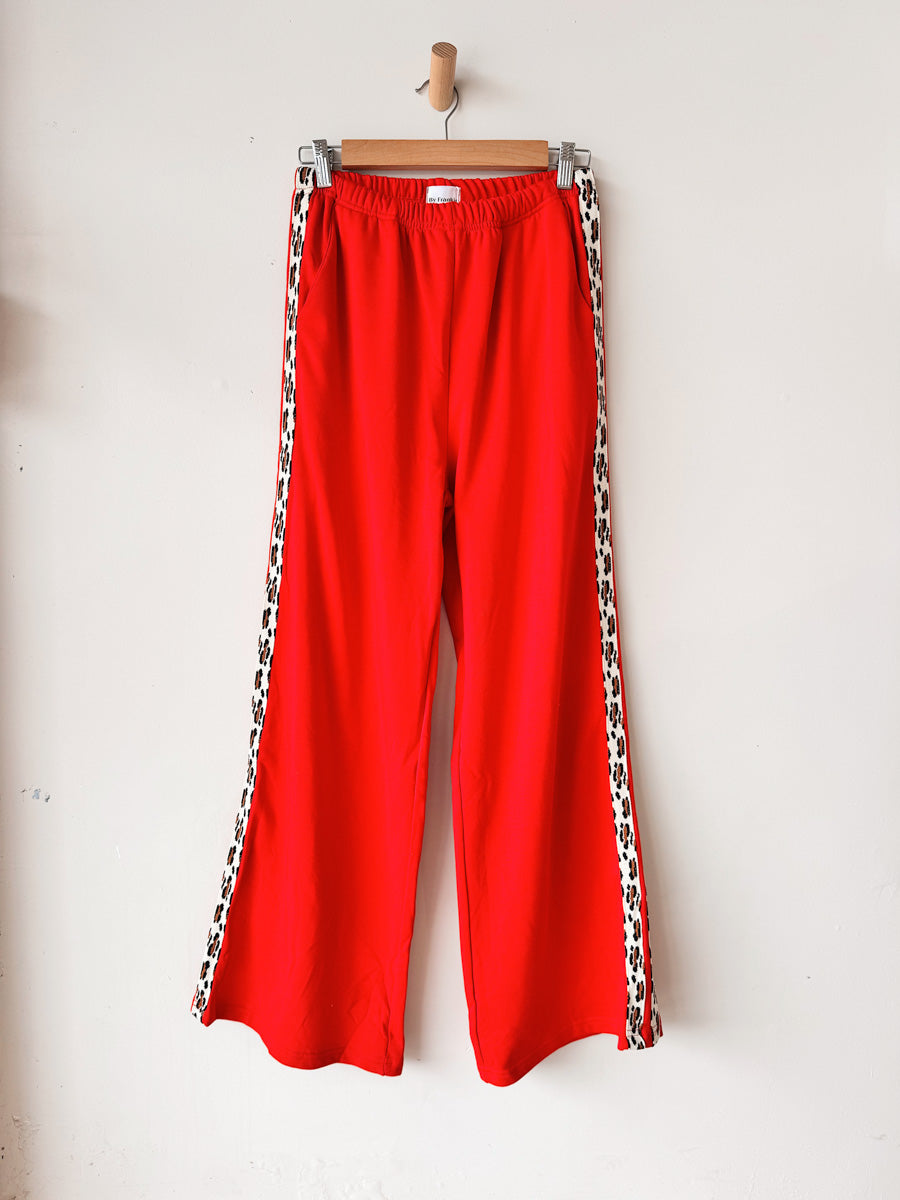 Women's Track Pants | Red / Leopard Trim