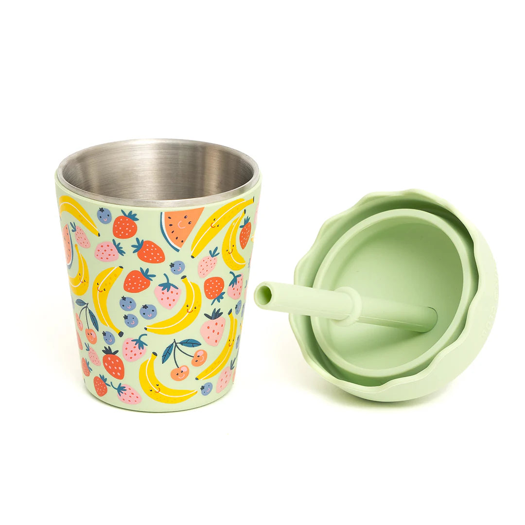 Mini Smoothie Cup & Straw | Green Happy Fruits