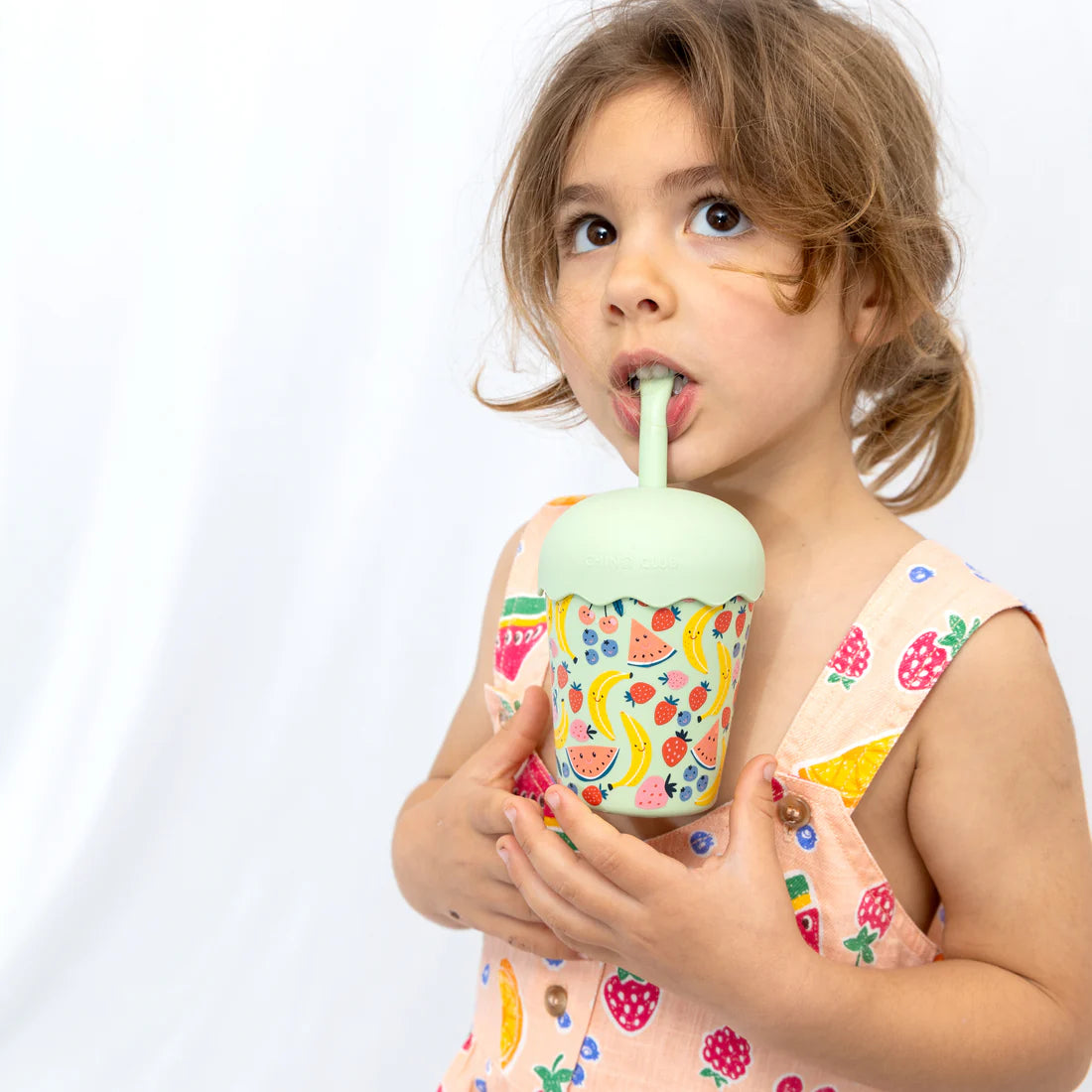 Mini Smoothie Cup & Straw | Green Happy Fruits