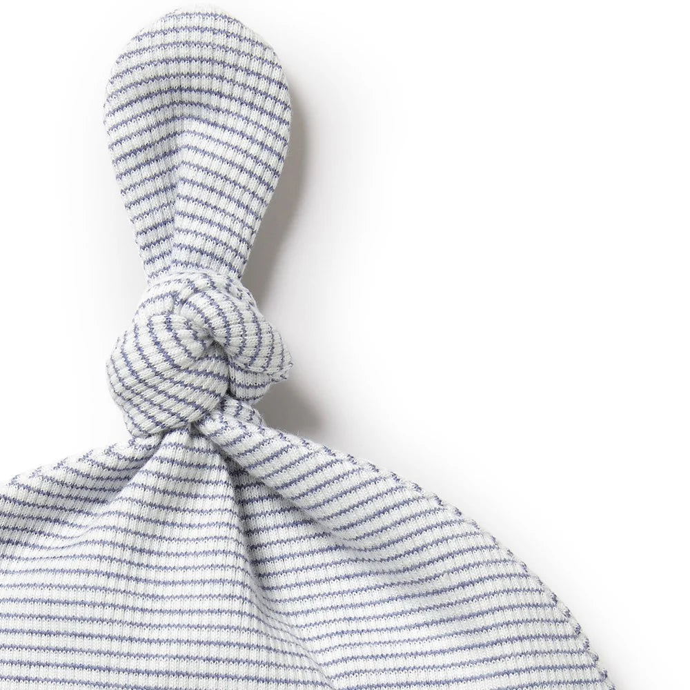 Organic Stripe Rib Knot Newborn Hat | Rain Drop