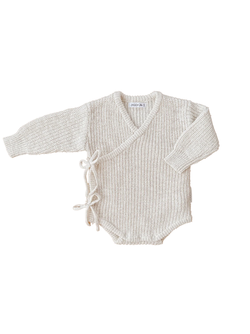 Cotton Knitted Kimono Romper | Coconut