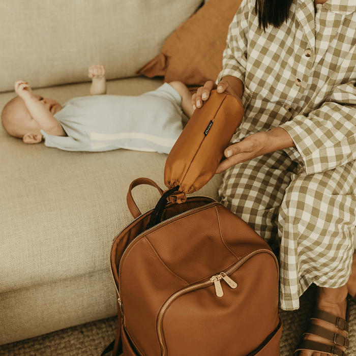 Multitasker Nappy Backpack | Chestnut Brown Faux Leather