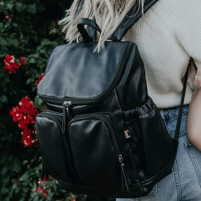 Nappy Backpack l Black Faux Leather