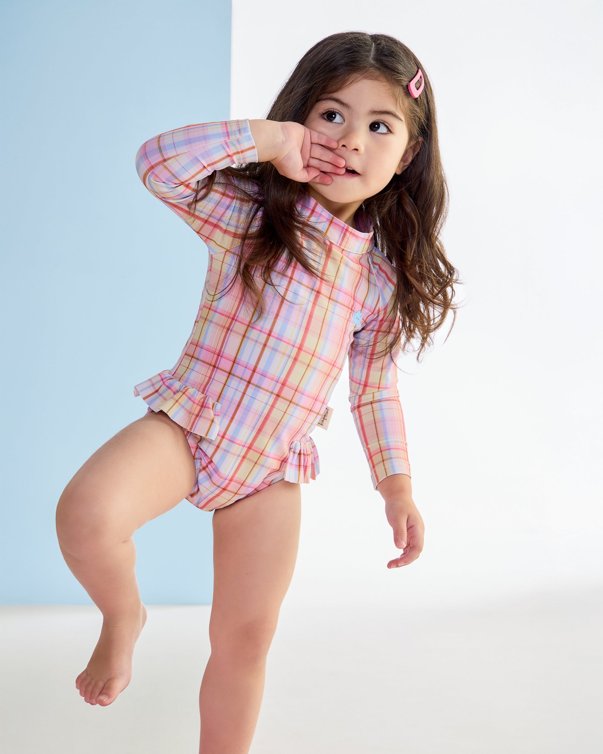 Rainbow Plaid Rashie Swimsuit UPF50+