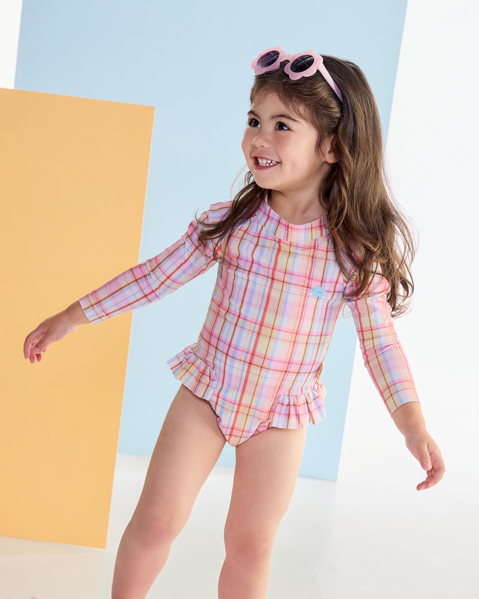 Rainbow Plaid Rashie Swimsuit UPF50+