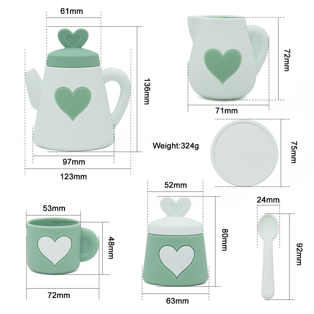 Silicone Tea Set | Green Hearts