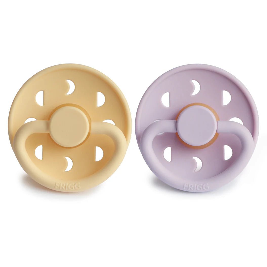 Round Latex 2-Pack Pacifiers | Moon Phase | Lilac/Daffodil