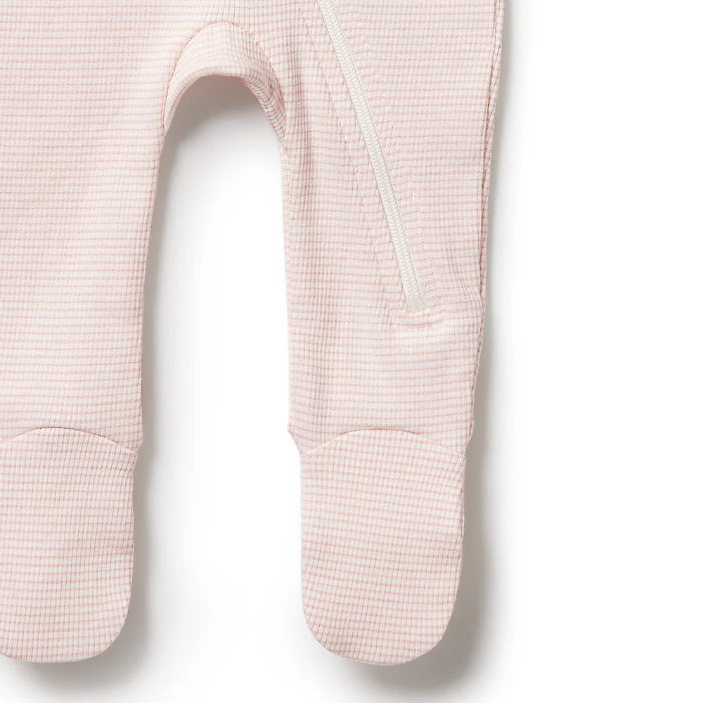 Organic Stripe Rib Zipsuit with Feet | Cantaloupe