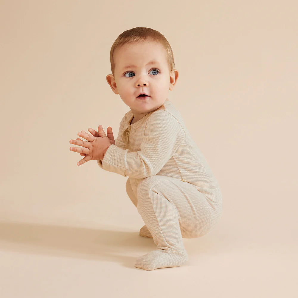Organic Stripe Rib Zipsuit with Feet | Oatmeal