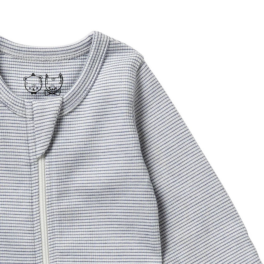 Organic Stripe Rib Zipsuit with Feet | Rain Drop