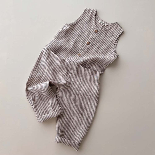 Charlie Unisex Linen Overalls | Kids | Wheat Stripe