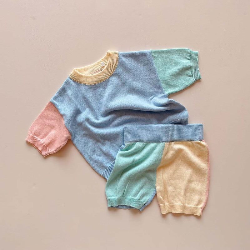 Pastel Colour Block Cotton Knit Shorts