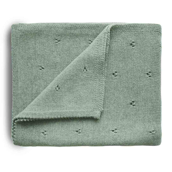 Organic Knitted Baby Blanket | Pointelle Sage