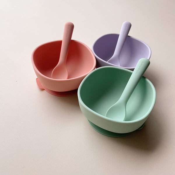 Square Silicone Suction Bowl & Spoon Set